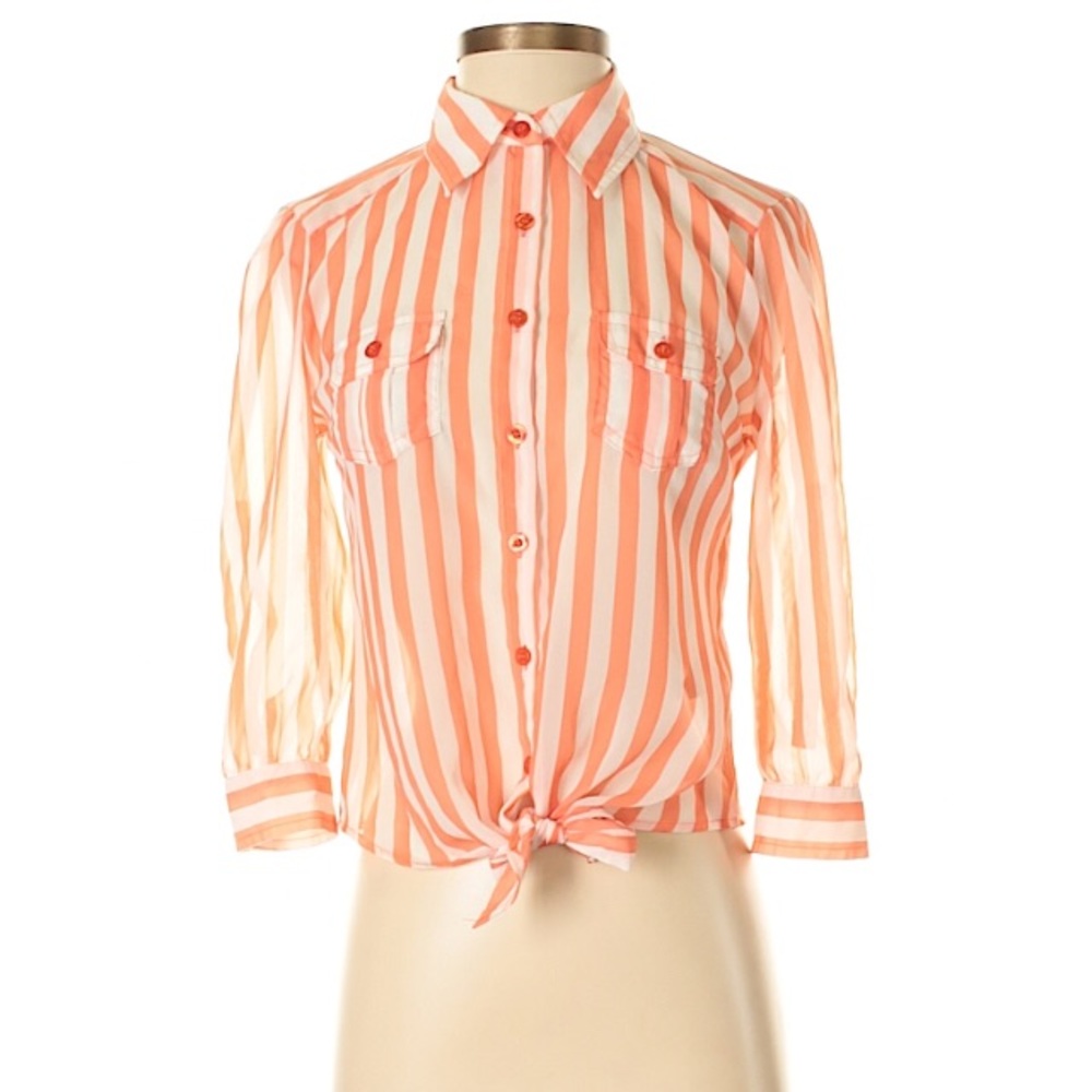 Coral and White button down blouse